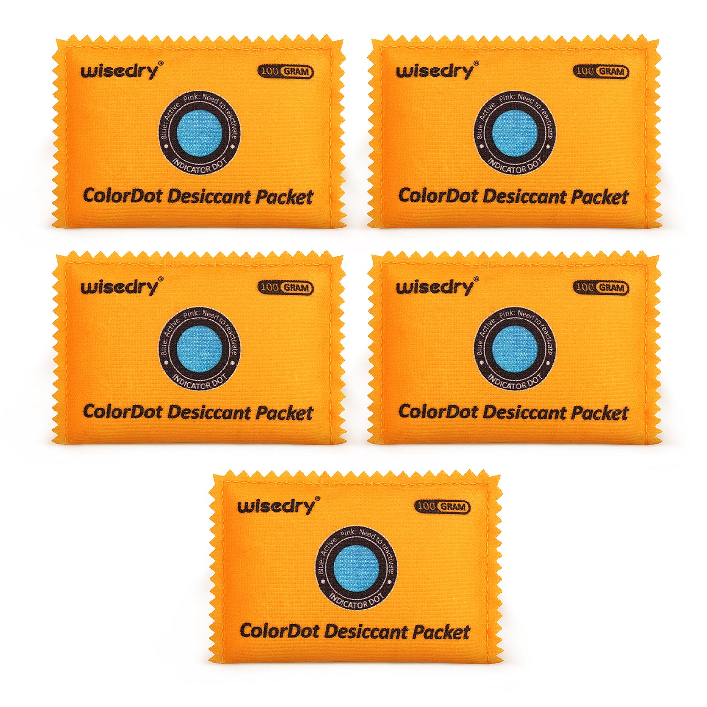 Wisedry rechargeable silica gel desiccant packs with saturation indicator dots, microwave reactivation, and airtight resealable packaging for protecting valuables from moisture.