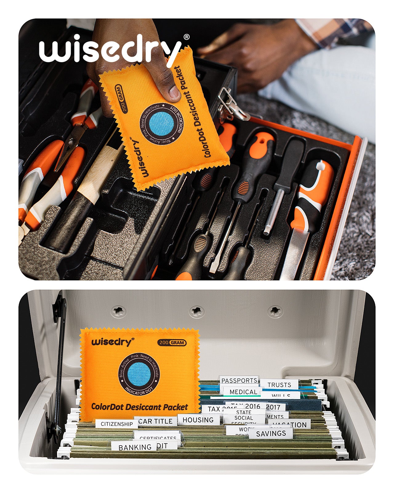 wisedry ColorDot Silica Gel Packets 200g x 3