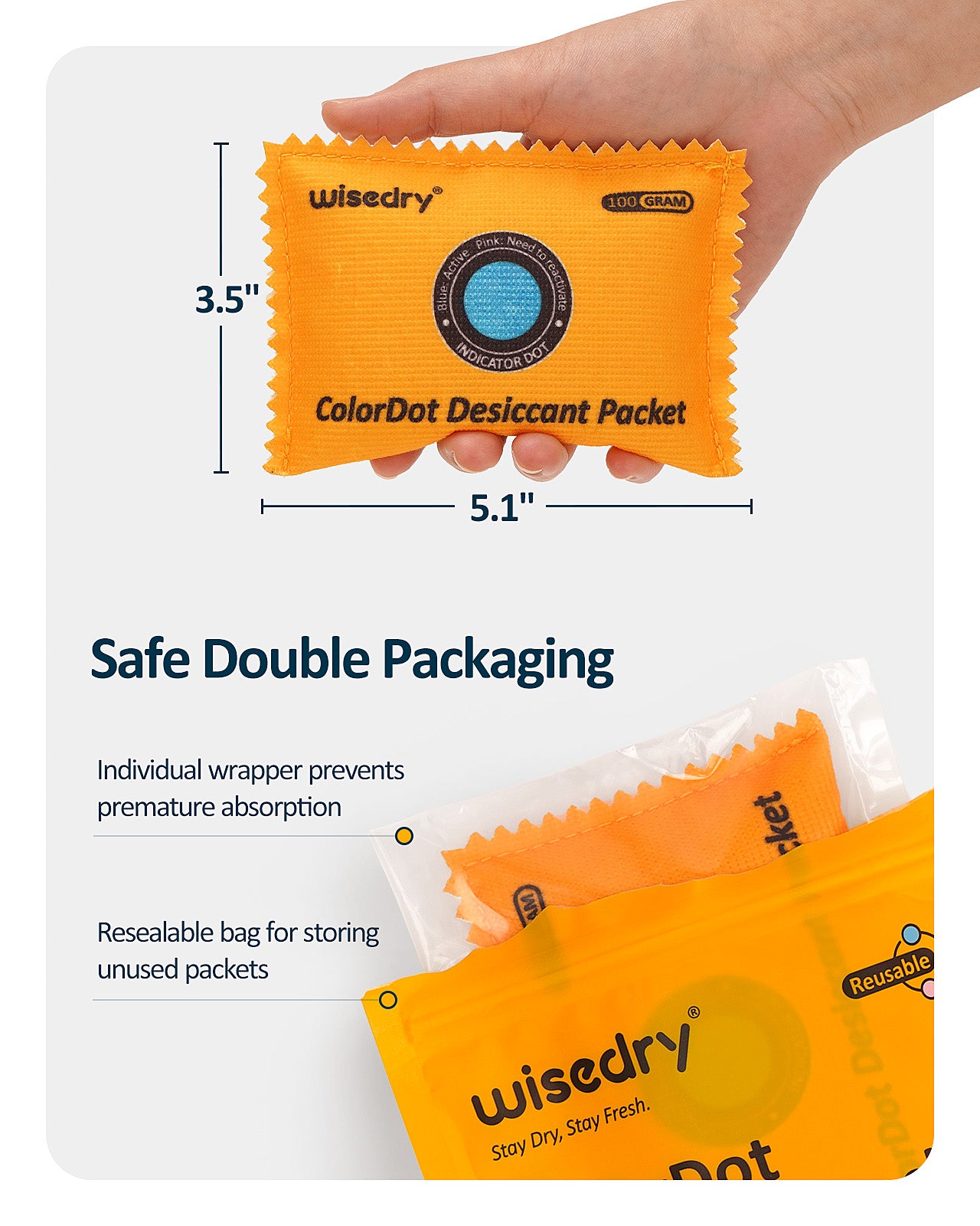 wisedry ColorDot Silica Gel Packets 100g