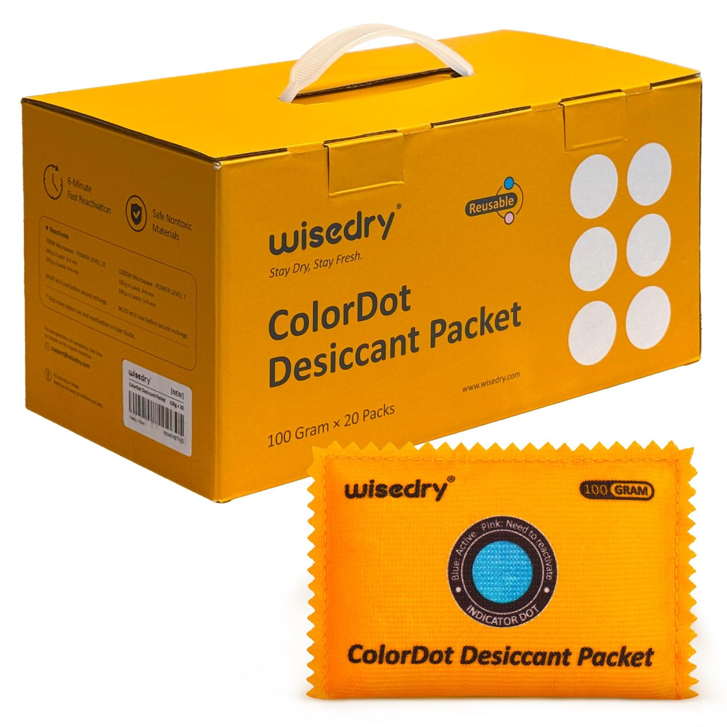 wisedry ColorDot Silica Gel Packets 100g
