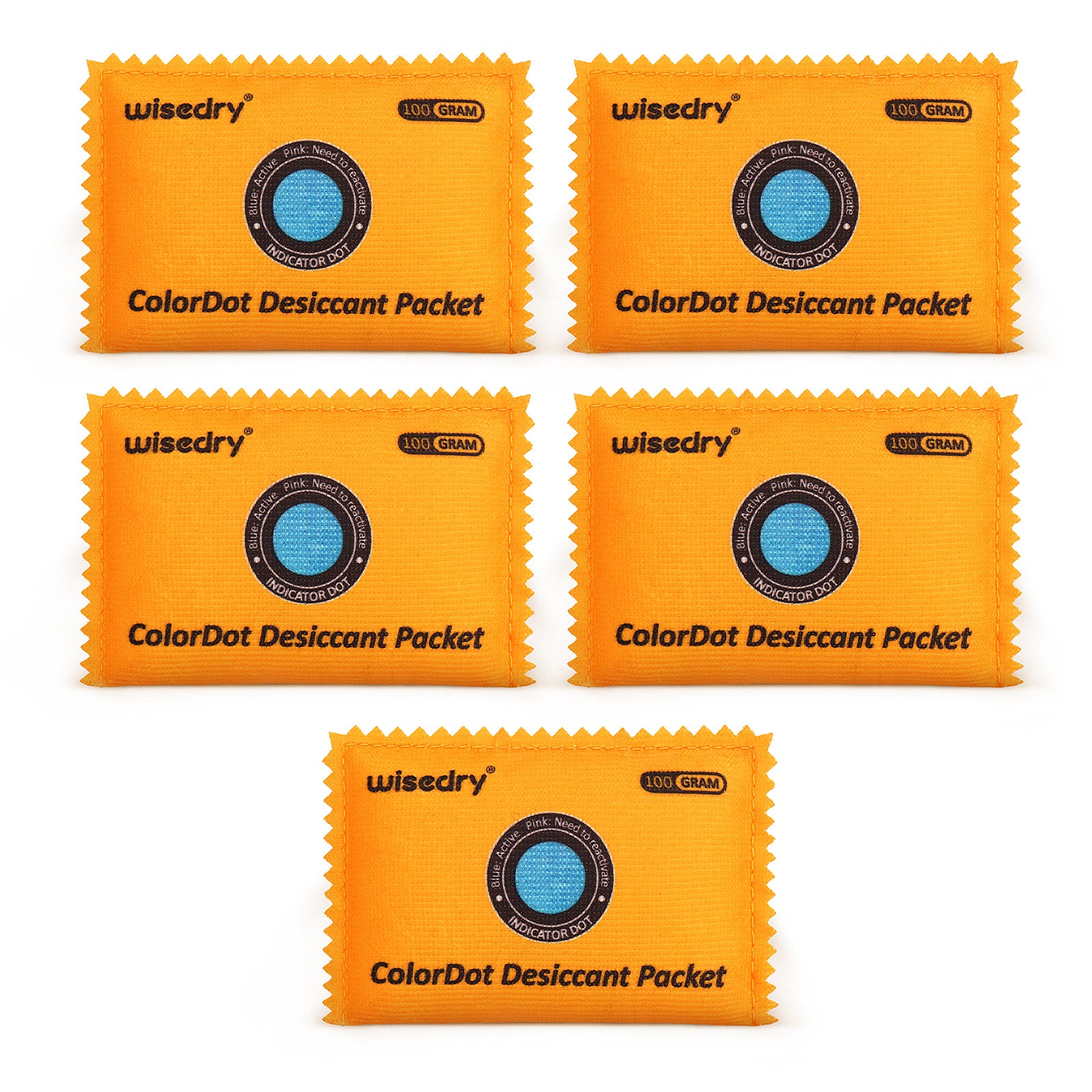 Wisedry rechargeable silica gel desiccant packs with saturation indicator dots, microwave reactivation, and airtight resealable packaging for protecting valuables from moisture.