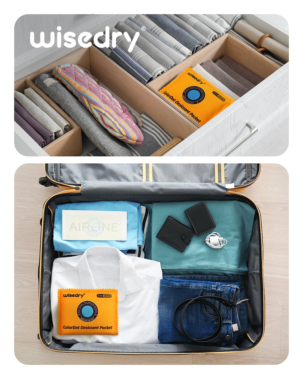 wisedry ColorDot Silica Gel Packets 200g x 3