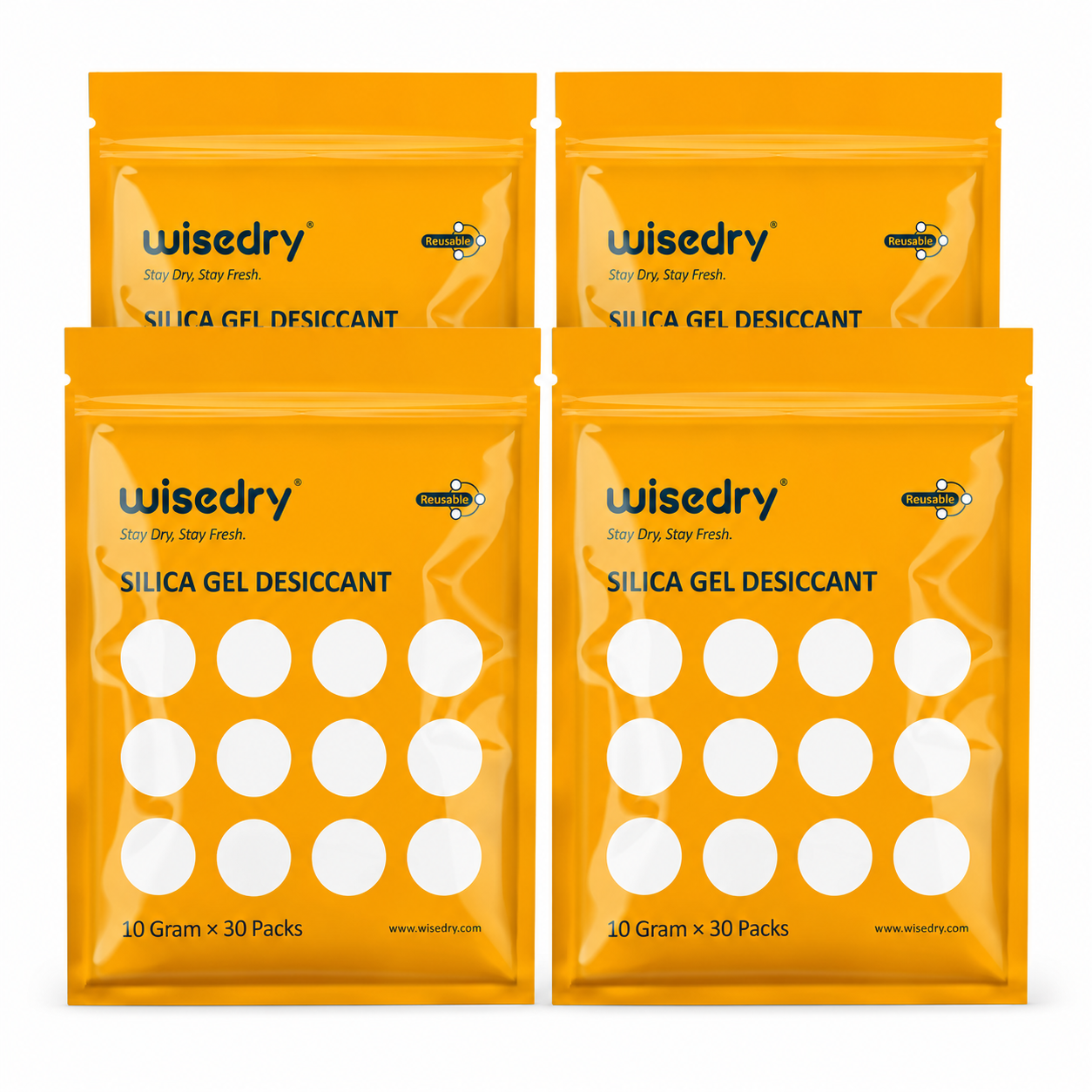 wisedry 10g x 120 Packs [Bundle of 4, 1.2kg Total] Silica Gel Desiccant Packets Reusable for Moisture with Color Indicating Rechargeable Small Dessicant Packs Food Grade