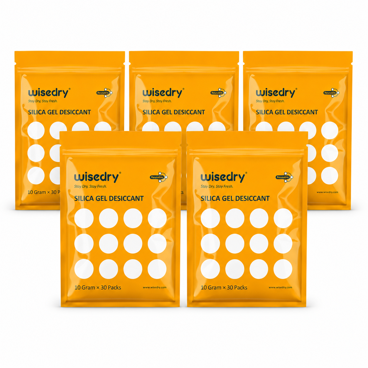 wisedry 10g x 150 Packs [Bundle of 5, 1.5kg Total] Silica Gel Desiccant Packets Reusable for Moisture with Color Indicating Rechargeable Small Dessicant Packs Food Grade