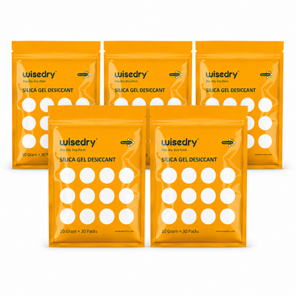 wisedry 10g x 150 Packs [Bundle of 5, 1.5kg Total] Silica Gel Desiccant Packets Reusable for Moisture with Color Indicating Rechargeable Small Dessicant Packs Food Grade