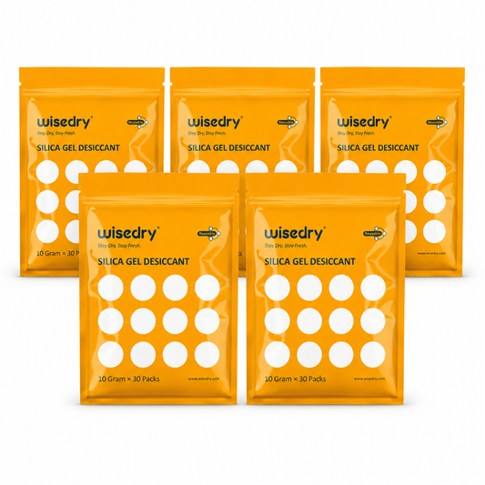 wisedry 10g x 150 Packs [Bundle of 5, 1.5kg Total] Silica Gel Desiccant Packets Reusable for Moisture with Color Indicating Rechargeable Small Dessicant Packs Food Grade