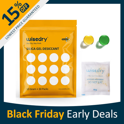 30-pack orange indicating silica gel desiccant with reusable 10g packets, food-safe and double-sealed for long-term moisture protection.
