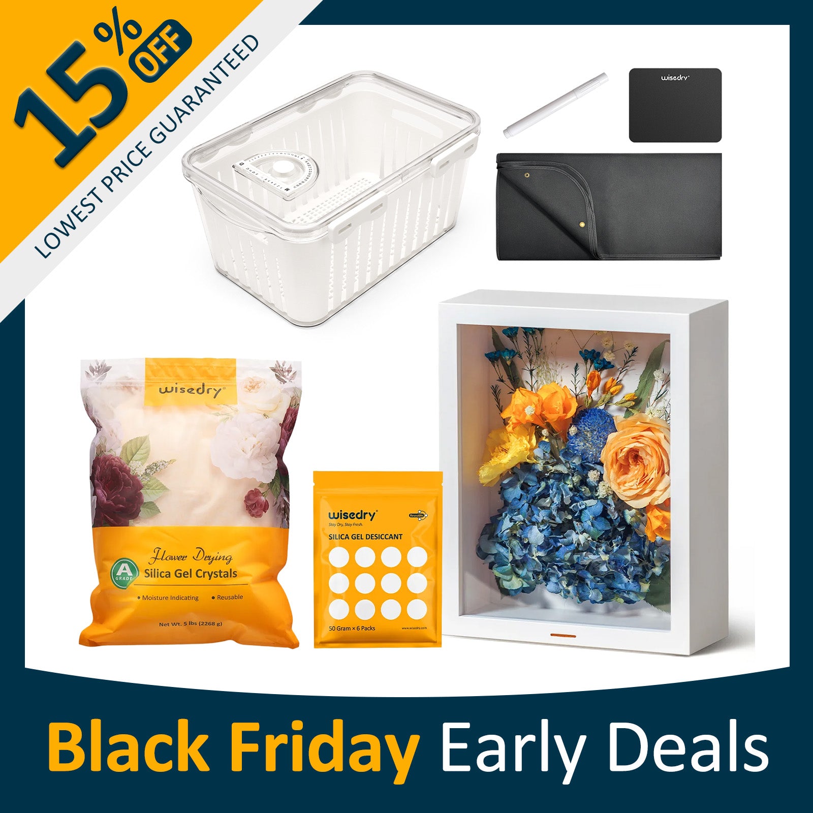 Dried Flower Shadow Box DIY Bundle(Flower Shadow Box + Flower Drying Box + 5 LBS Flower Drying Crystals)