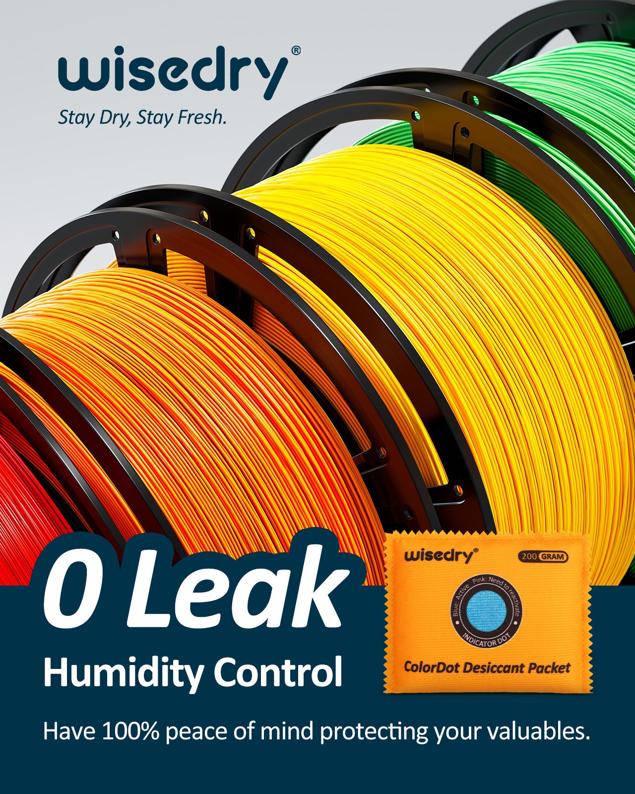 wisedry ColorDot Silica Gel Packets 200g x 3