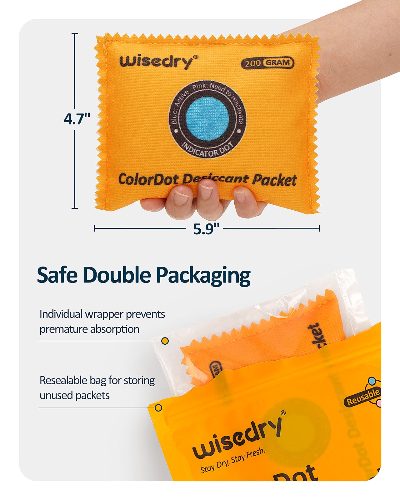 wisedry ColorDot Silica Gel Packets 200g x 3