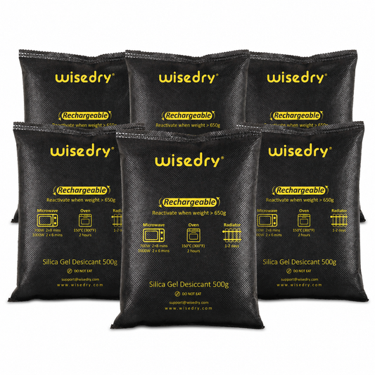 Wisedry 6 x 500g [6.6 lbs] Rechargeable Silica Gel Car Dehumidifier Bags, Bulk Value Pack Microwave Reactivated Moisture Absorbers for Car, Gun Safe, Closet, Basement, Garage, RV & Storage