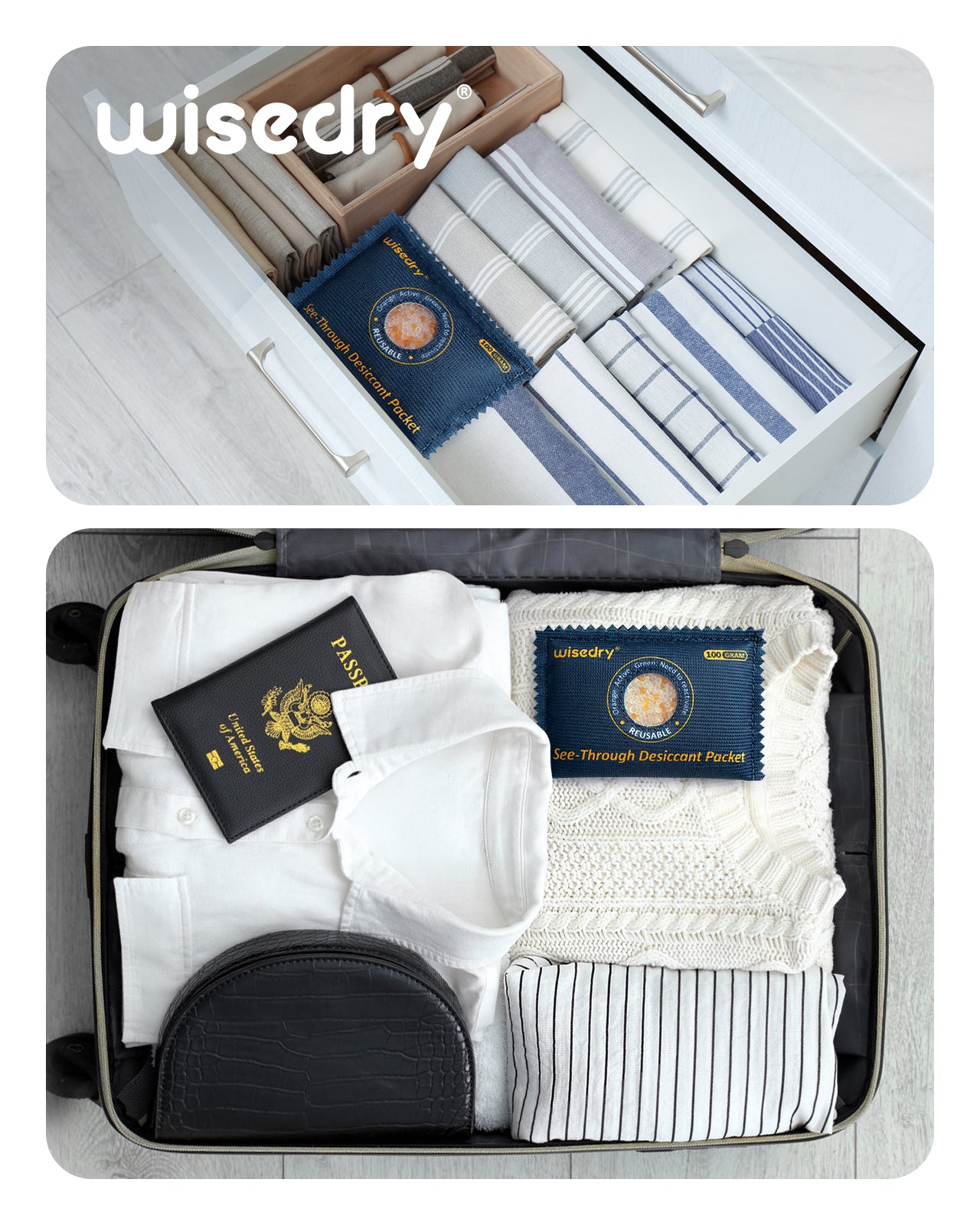 wisedry 100g [10 Packs] See-Through Desiccant Packs