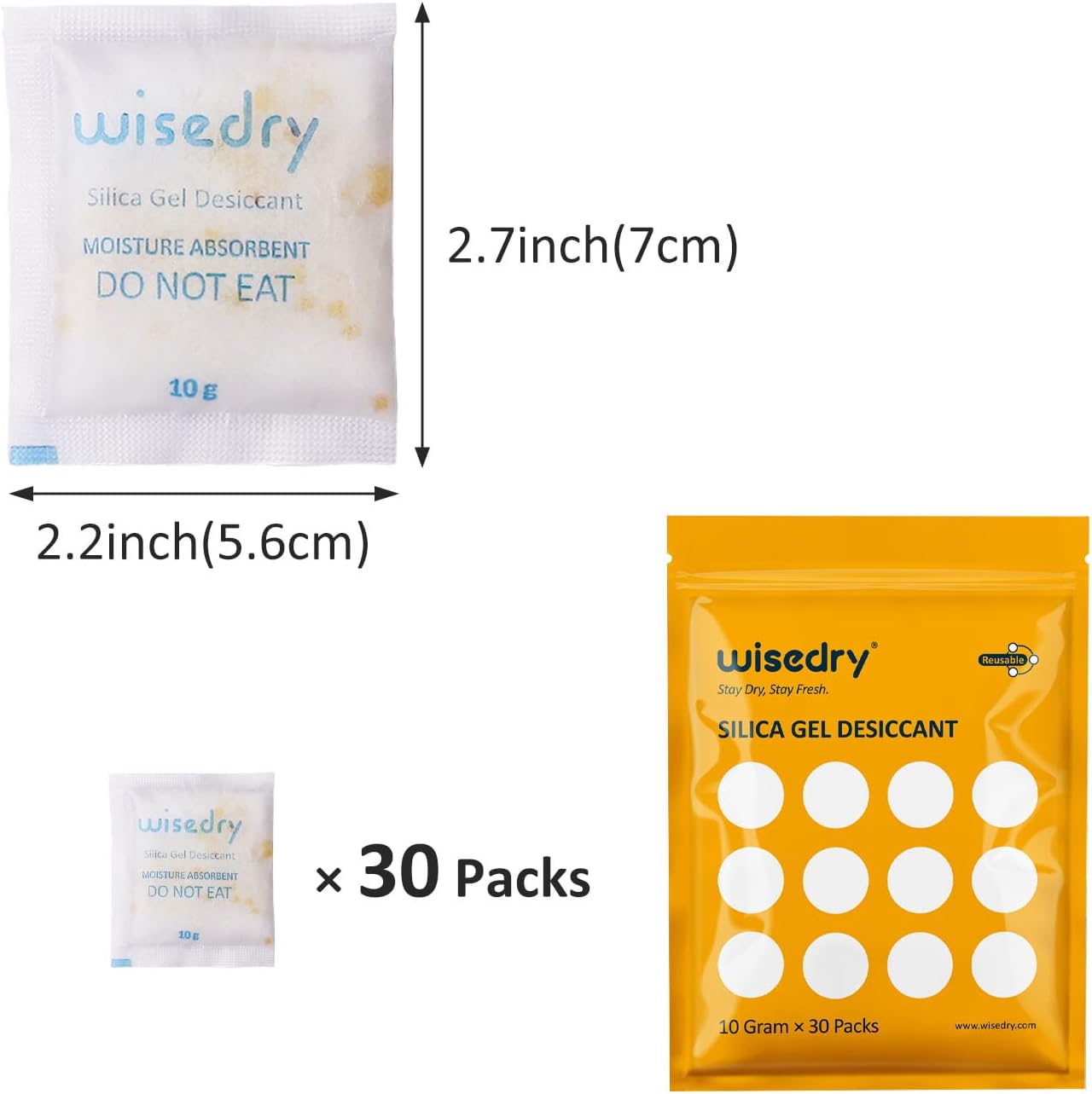 wisedry Silica Gel Sachets 10gX30 Packs
