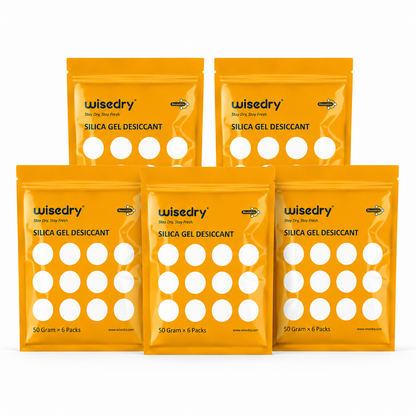 wisedry 50 Gram x 30 Packs [Bundle of 5, 1.5kg Total] Silica Gel Packets, Microwave Fast Reactivate Desiccant Packs with Indicating Beads, Reusable Silica Packets for 3D Filament, Drawers, Electronics, Valuables & Safes