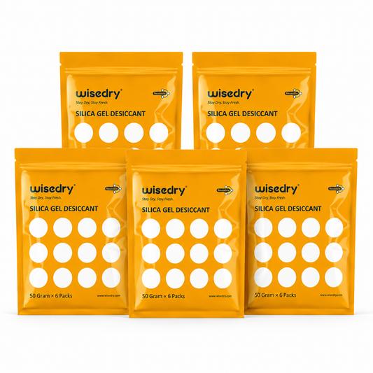 wisedry 50 Gram x 30 Packs [Bundle of 5, 1.5kg Total] Silica Gel Packets, Microwave Fast Reactivate Desiccant Packs with Indicating Beads, Reusable Silica Packets for 3D Filament, Drawers, Electronics, Valuables & Safes