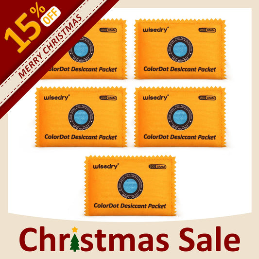 Wisedry rechargeable silica gel desiccant packs with saturation indicator dots, microwave reactivation, and airtight resealable packaging for protecting valuables from moisture.