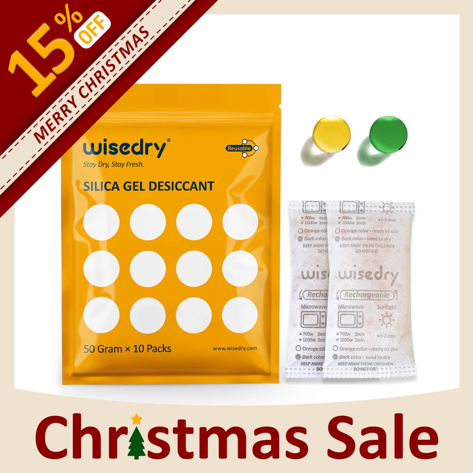 wisedry Silica Gel Sachets 50gX10 Packs