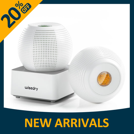 Cordless rechargeable mini dehumidifier set of 2 with moisture indicator, portable design for closets, shoes, cars, and small spaces.