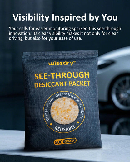 wisedry 2 x 500 Gram See-Through Silica Gel Packets, Color-Indicating Desiccant Packs for Storage, Reusable Gun Safe Dehumidifier, Rechargeable Car Dehumidifier Bag
