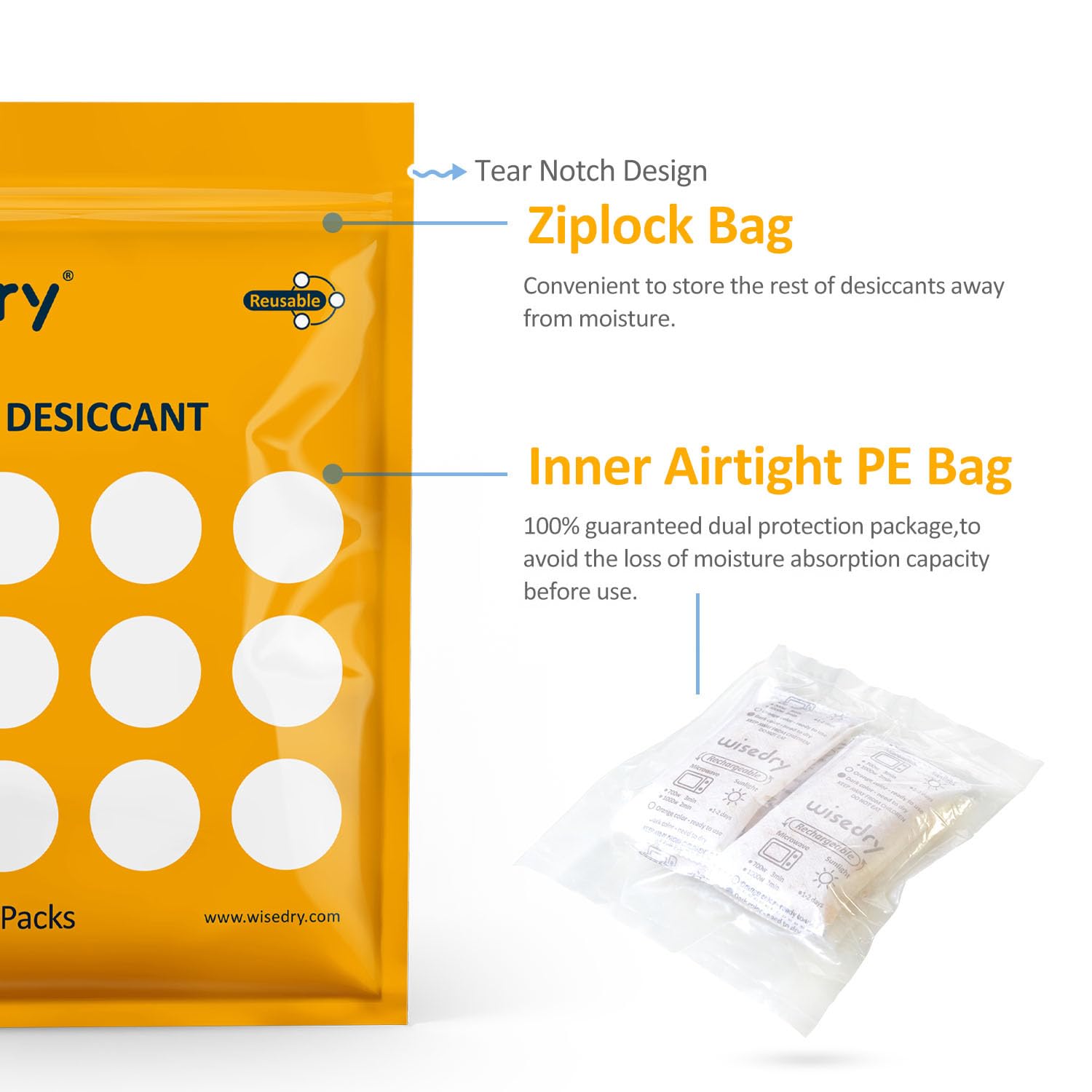 wisedry Silica Gel Sachets 50gX10 Packs