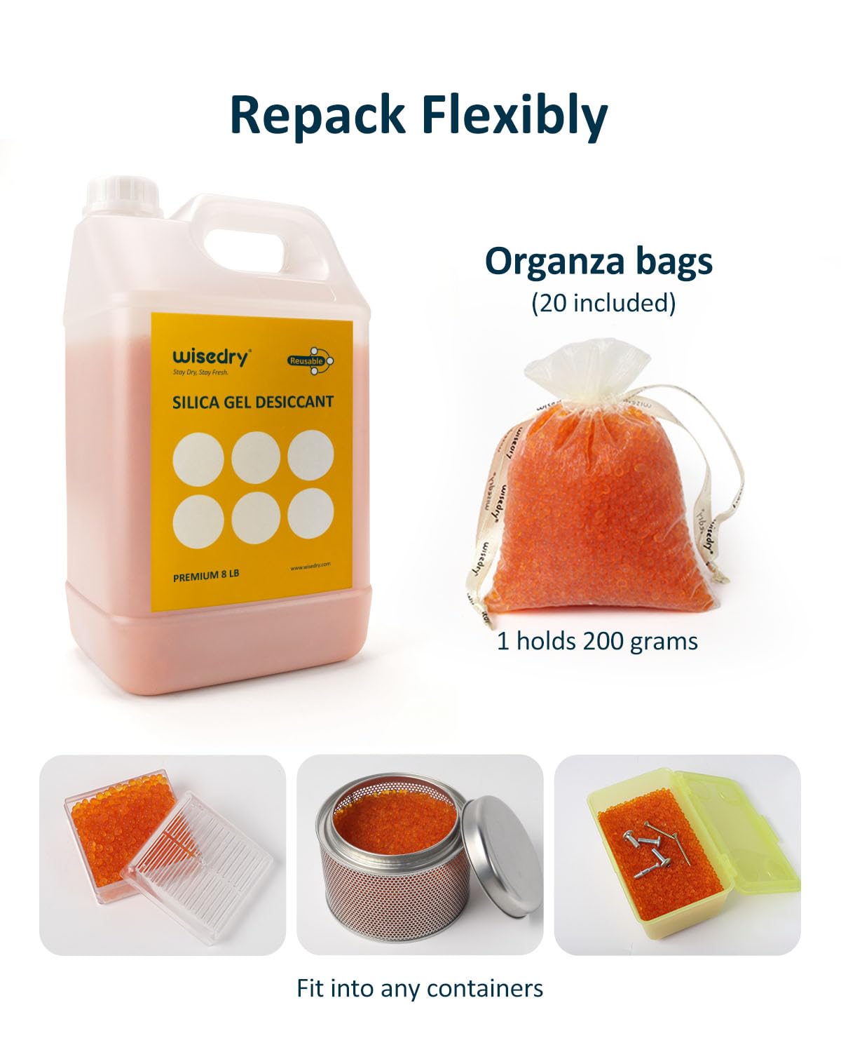 wisedry Silica Gel Desiccant Beads Bulk Reusable