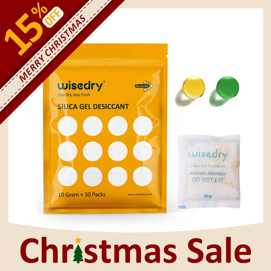 30-pack orange indicating silica gel desiccant with reusable 10g packets, food-safe and double-sealed for long-term moisture protection.
